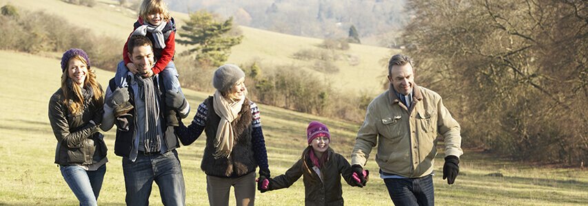 Grandparents day out in the country with children and grandchildren.