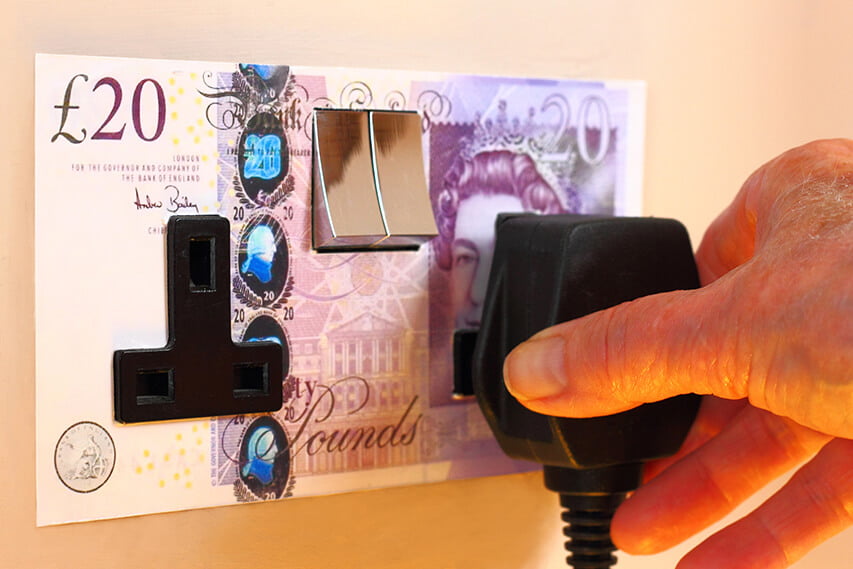 20 pound note plug socket representing high energy prices